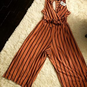 Fierce stripped jumpsuit,pretty tan-orange color.